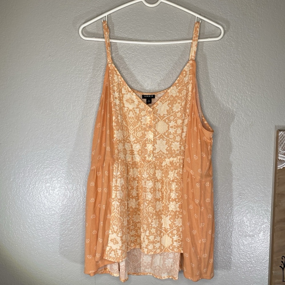 Torrid Top Womens 4X Peach Bloom Sleeveless Babydoll Crinkle Gauze V-Neck